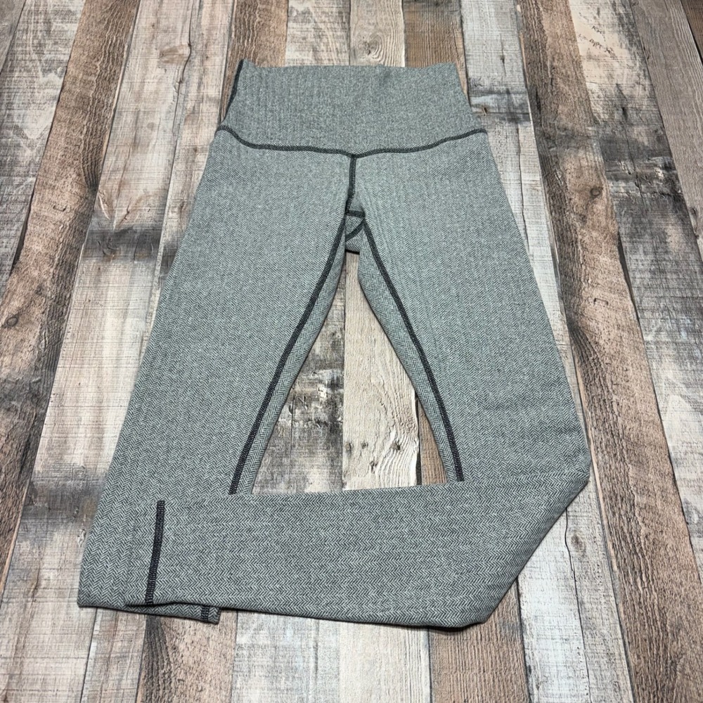 Lululemon Leggings Womens 4 Grey Herringbone High Rise Tights Yoga Athleisure - Picture 1 of 8